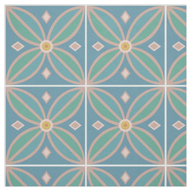 Decorative Moroccan flower tile teal and pinks Fabric (Swatch)