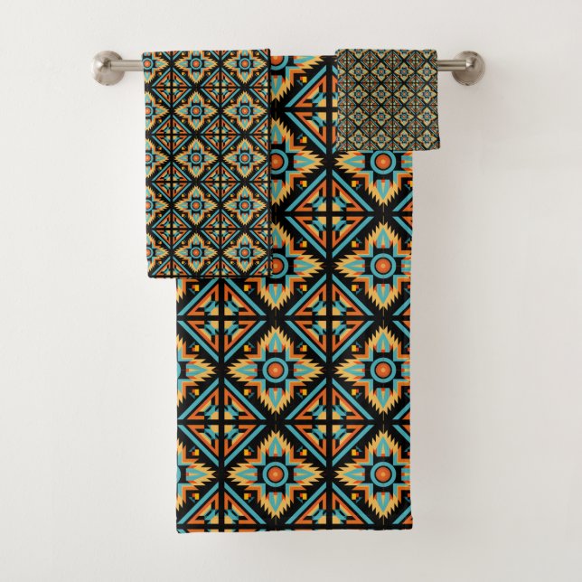 Decorative mosaic squares bath towel set (Insitu)