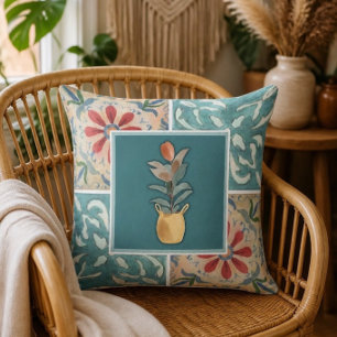 Decorative Mulitple Tile & Floral Throw Pillow