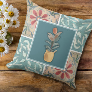 Decorative Mulitple Tile & Floral Throw Pillow