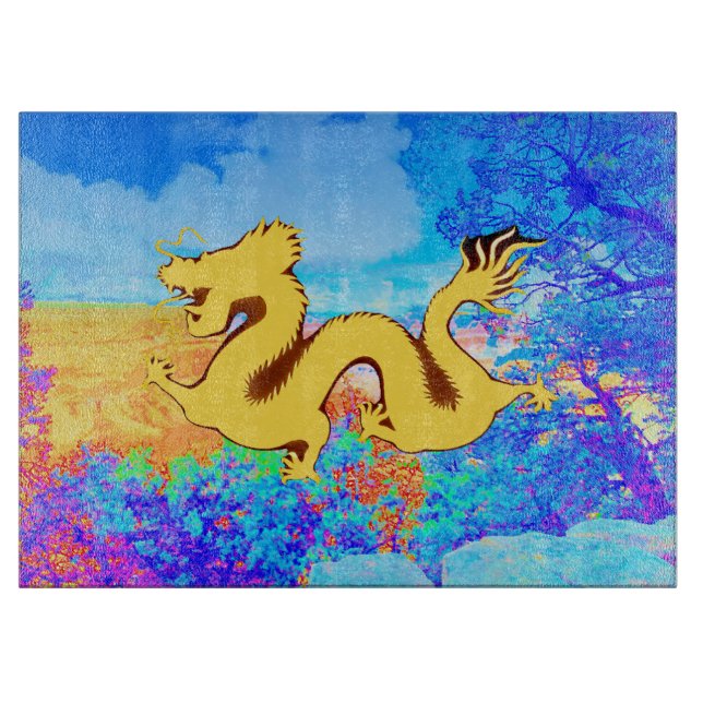 Decorative Mythical Chinese Yellow Dragon Cutting Board (Front)