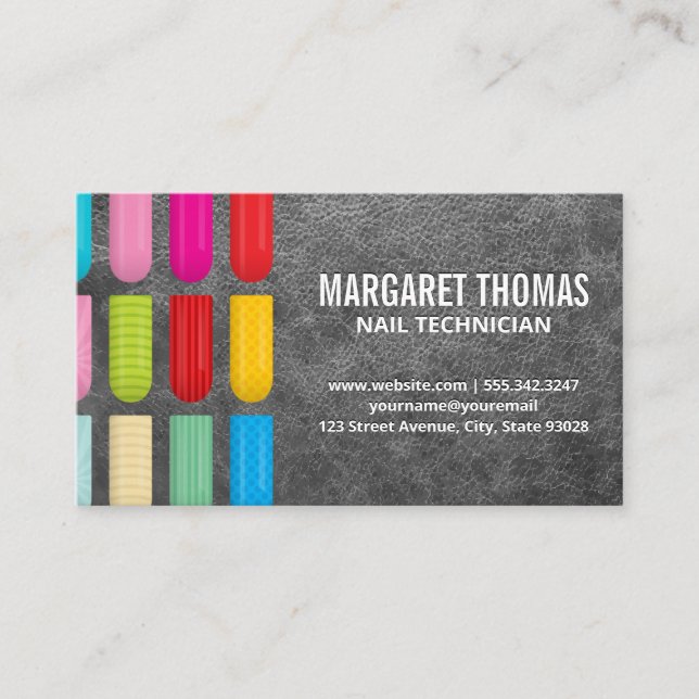 Decorative Nails | Leather Texture Background Business Card (Front)