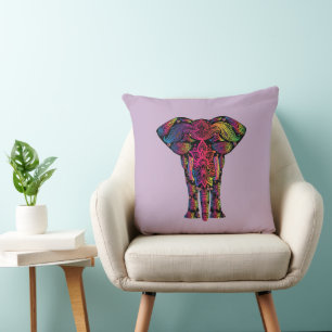 decorative neon ink elephant throw pillow