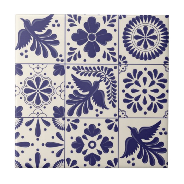 Decorative Nile Blue Mexican Traditional Talavera  Tile (Front)