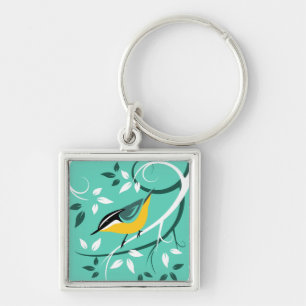 Decorative Nuthatch With Swirls Key Ring