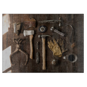 Decorative Old Tools Glass Cutting Board 15"x11"