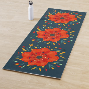Decorative Orange Flower Abstract Botanical Art Yoga Mat