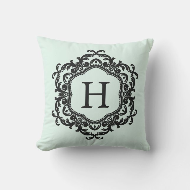 Decorative Ornamental Frame Mint Green Monogram Cushion (Front)