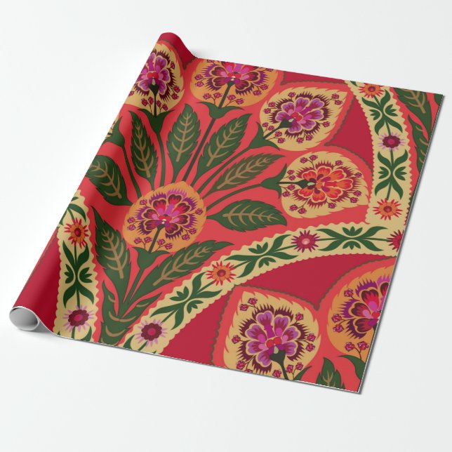 Decorative ornamental oriental style seamless flor wrapping paper (Unrolled)