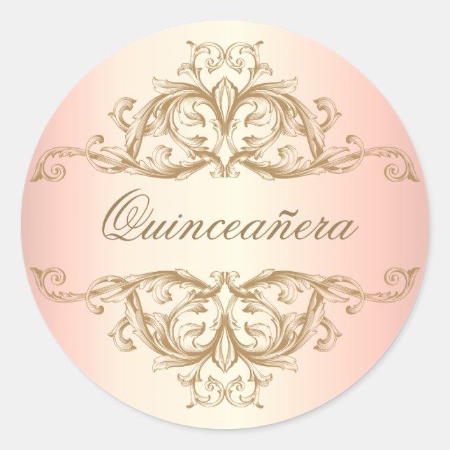 Decorative Ornamental Rose Gold Quinceanera Classic Round Sticker (Front)