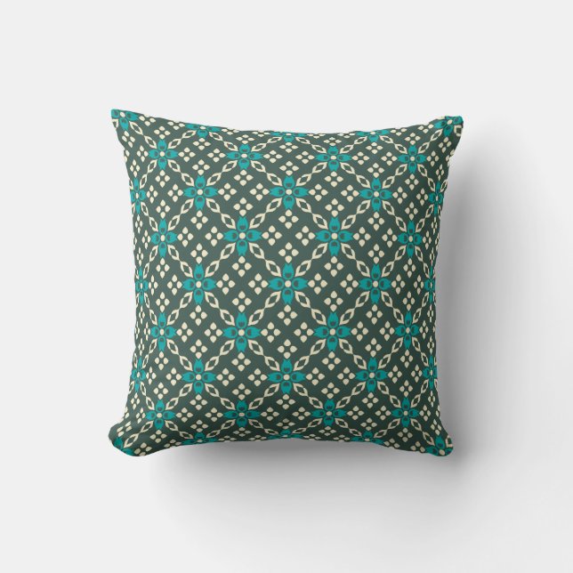 Decorative Ornate Retro Tile Pattern in Teal Green Cushion (Front)
