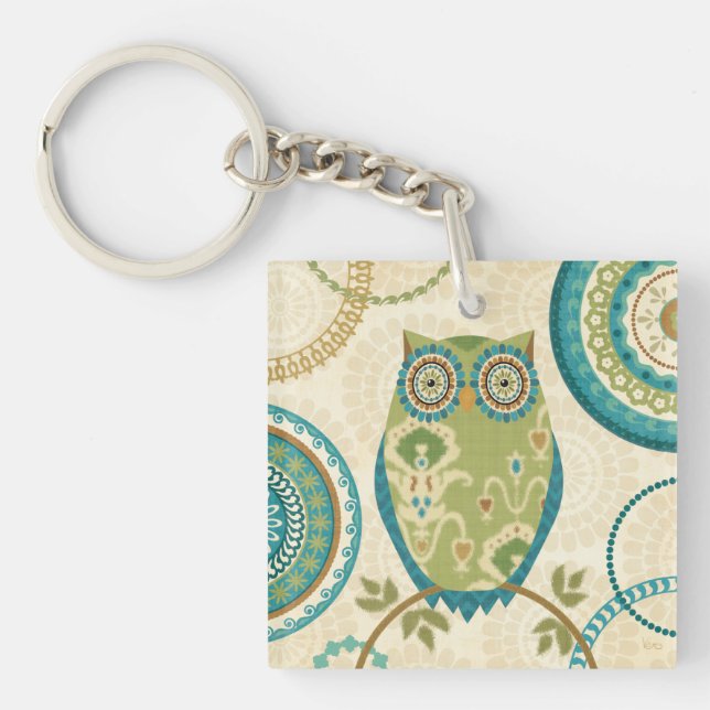 Decorative Owl with Circular Designs Key Ring (Front)