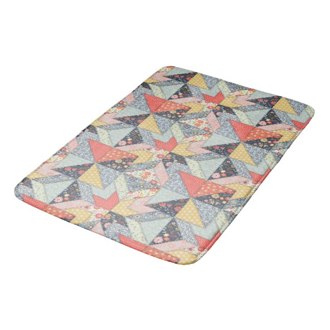 Decorative Patchwork Pattern and Array of Colours  Bath Mat (Angled)