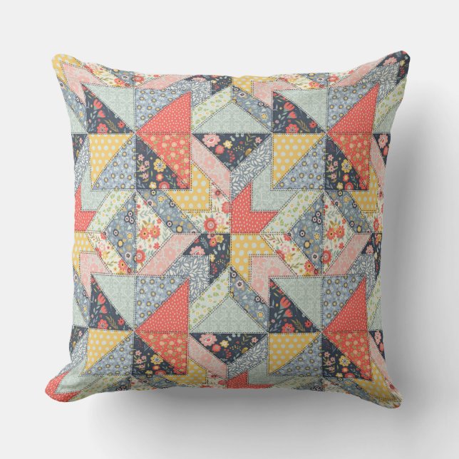 Decorative Patchwork Pattern and Array of Colours  Cushion (Front)