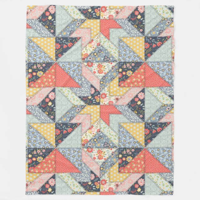 Decorative Patchwork Pattern and Array of Colours  Fleece Blanket (Front)