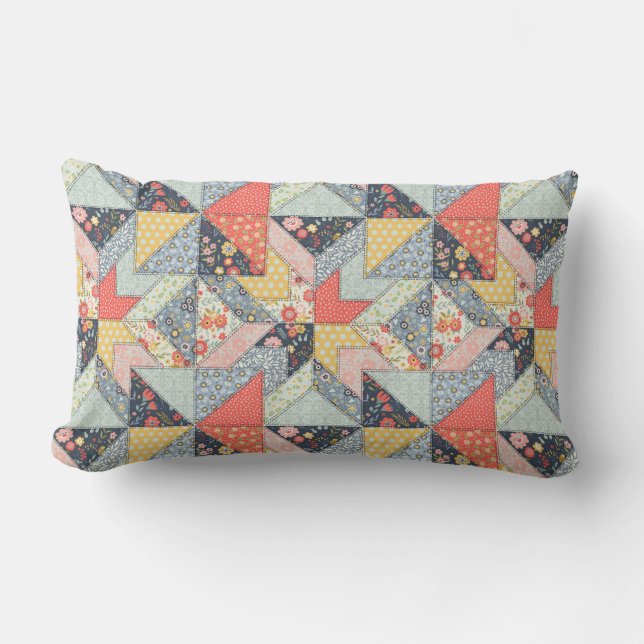 Decorative Patchwork Pattern and Array of Colours  Lumbar Cushion (Front)