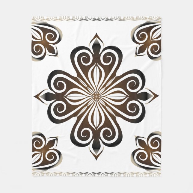 Decorative pattern of brown baroque motif with Flo Fleece Blanket (Front)