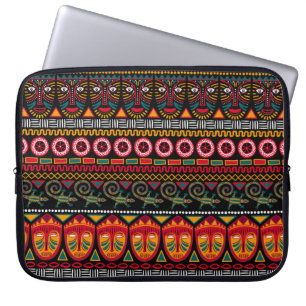 Decorative pattern on a black background in Africa Laptop Sleeve