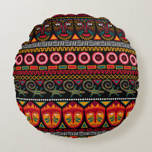 Decorative pattern on a black background in Africa Round Cushion