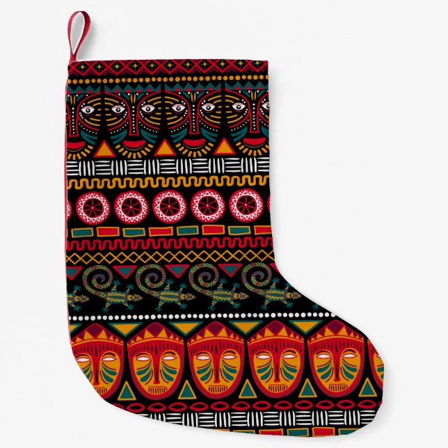Decorative pattern on a black background in Africa Small Christmas Stocking (Front)