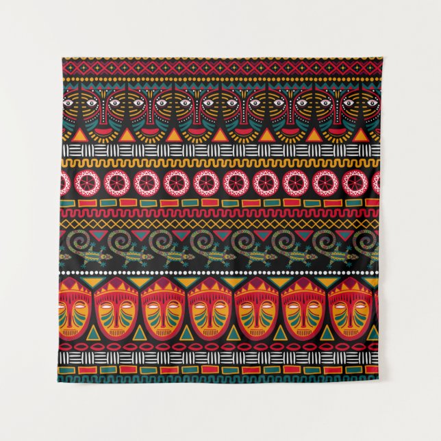 Decorative pattern on a black background in Africa Tapestry (Front)