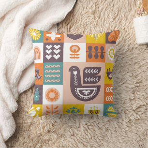 Decorative pattern with birds and floral elements cushion