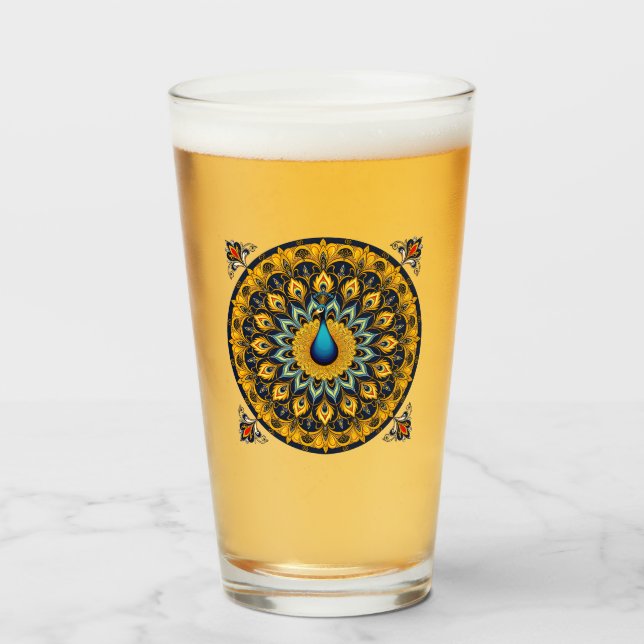 Decorative peacock bird on white glass (Front Filled)