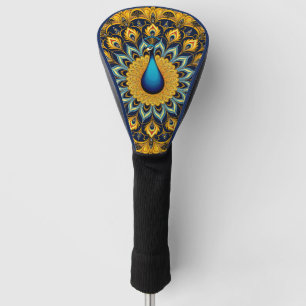 Decorative peacock bird on white golf head cover
