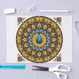 Decorative peacock bird on white tissue paper