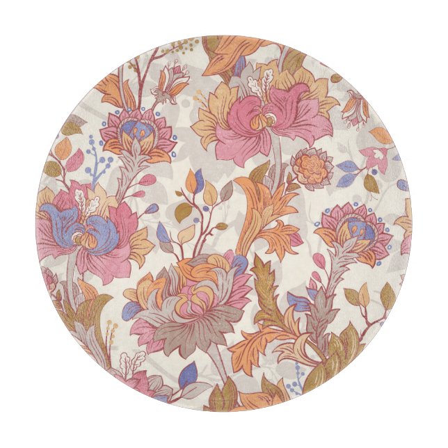 Decorative peonies: colourful floral pattern. cutting board (Front)
