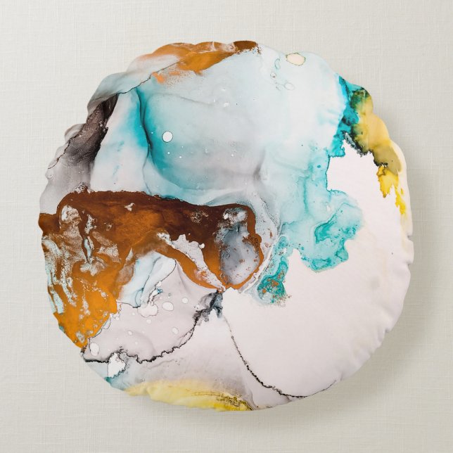 Decorative Picture. Decorative Paint. Alcohol Ink  Round Cushion (Front)