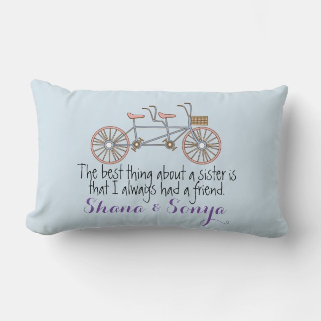 Decorative Pillow Sister Quote Tandem Bicycle (Front)