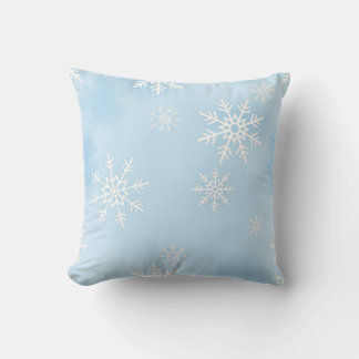 Decorative Pillow with White Snowflakes on Blue Ba