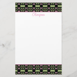 Decorative Pink and Green Patterned Recipe Sheets Stationery