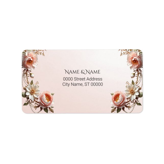 Decorative Pink and White Flowers Address Label (Front)