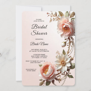 Decorative Pink and White Flowers Bridal Shower Invitation