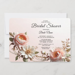 Decorative Pink and White Flowers Bridal Shower Invitation