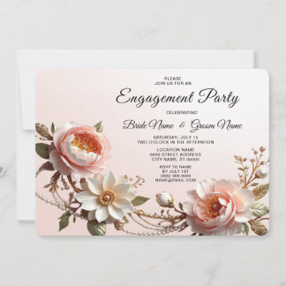 Decorative Pink and White Flowers Engagement Invitation