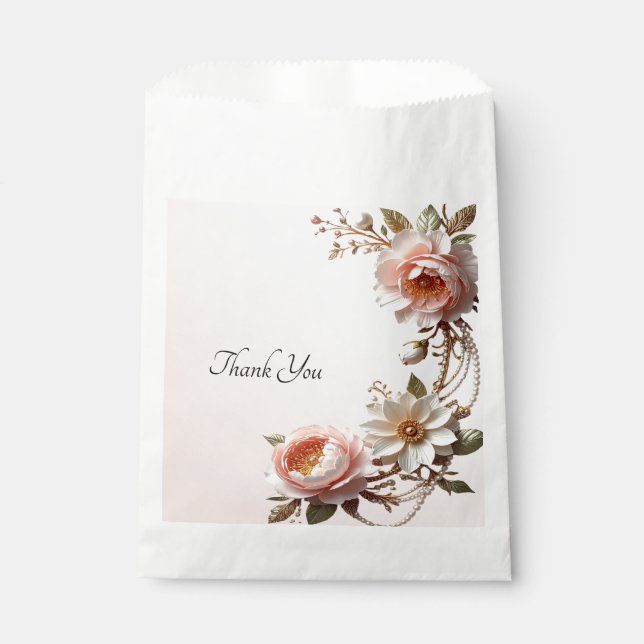 Decorative Pink and White Flowers Favour Bag (Front)