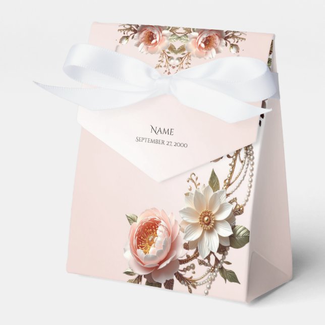 Decorative Pink and White Flowers Favour Box (Front Side)