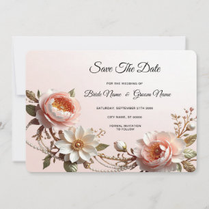 Decorative Pink and White Flowers Save The Date