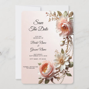 Decorative Pink and White Flowers Save The Date