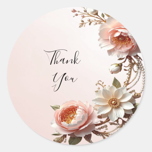 Decorative Pink and White Flowers Sticker (Front)