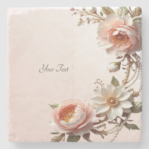 Decorative Pink and White Flowers Stone Coaster