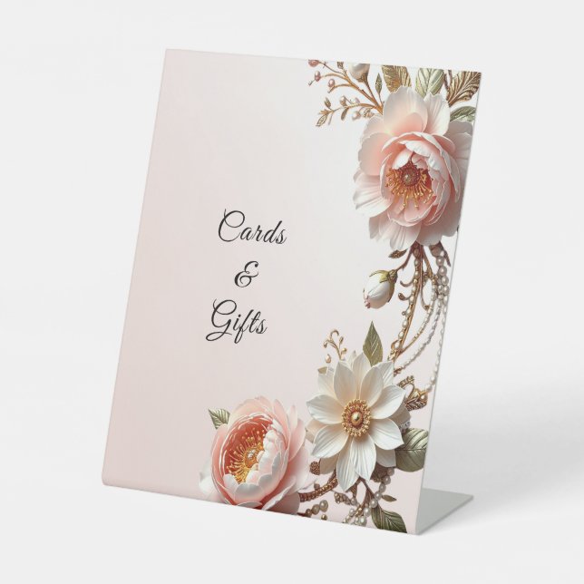 Decorative Pink and White Flowers Tabletop Signs (Front)