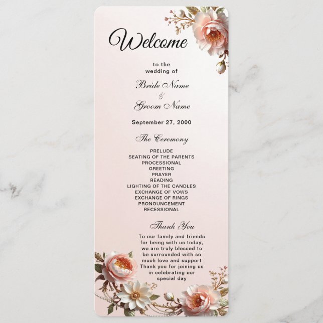 Decorative Pink and White Flowers Wedding Program Programme (Front)