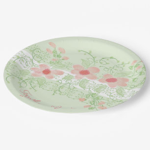 Decorative Pink Coral Designer Flowered Paper Plate