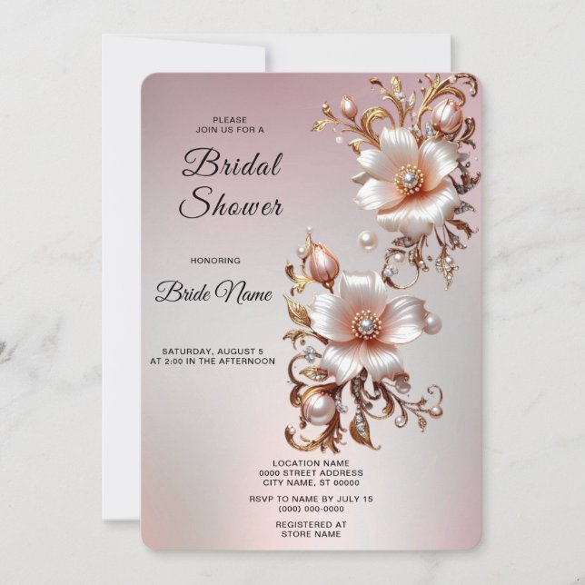 Decorative Pink Floral Bridal Shower Invitation (Front)