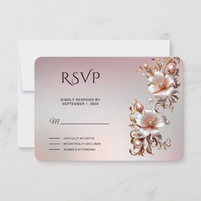 Decorative Pink Floral RSVP Card (Front)