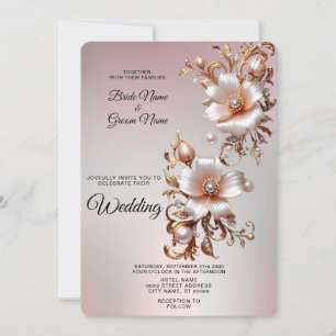 Decorative Pink Floral Wedding Invitation